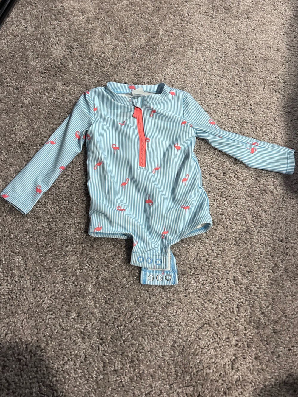 Carter's Light Blue Stripe Rashguard Bodysuit with Coral Flamingos